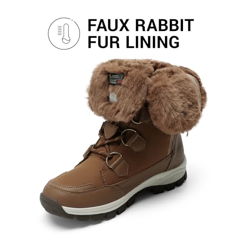 DREAM PAIRS Women's Waterproof Winter Snow Boots, Warm Comfortable Faux Fur Insulated Non-Slip Outdoor Lace-Up Florin Mid Calf Booties,Size 8.5,Tan,SDSB2206W