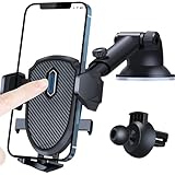 車載ホルダー スマホ 伸縮アーム ワンタッチ 粘着ゲル吸盤＆エアコン吹き出し口式兼用 スマホスタンド 車 携帯ホルダー 取り付け簡単 手帳型ケース対応 自由調節/日本語説明書付き/4-7インチ全機種対応 QA6