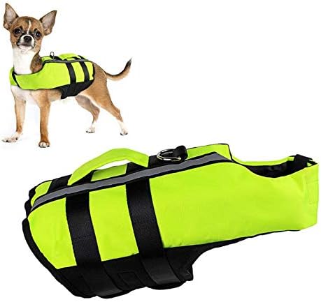Reflective Dog Life Jacket Pet Floatation Vest, Folding Dog Lifesaver Life Preserver with Adjustable Strong Handle,Inflatable Safety Pet Swimming Vest Coat for Water Safety at The Pool, Beach, Boating