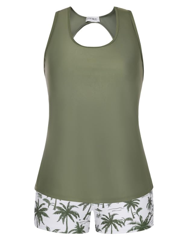 Hanna Nikole Maillot de Bain 3 pièces pour Femme Taille Plus Tummy Control Athletic Tankini Set Sexy évider Gilet pour Surf Baignade Natation Sport