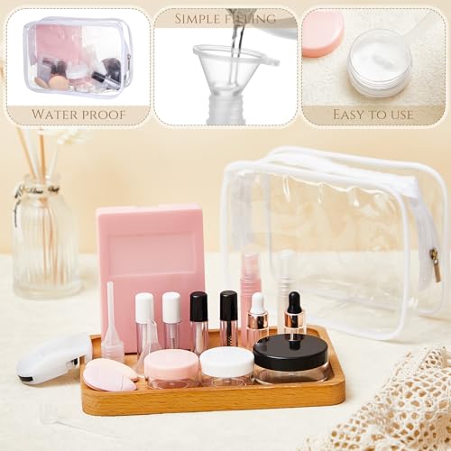 Maxdot 20 Pack Travel Makeup Containers Set Mini Makeup Brush Empty Bottles Kit with Finger Puff Spatulas Leak Proof Refillable Cosmetic Accessories for Liquid Toiletries Skincare Shampoo Mascara4