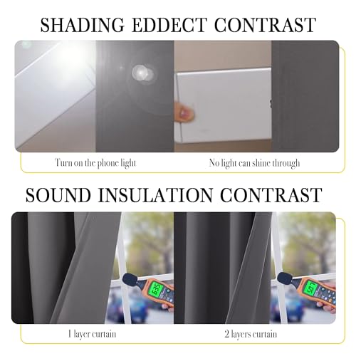 Image of NICETOWN 100% Blackout Curtains with Same Color Liners, Solid Thermal Insulated Full Blackout 2-Layer Lined Drapes, Energy Efficiency Window Draperies for Bedroom (2 Panels, 42 inch W x 63 inch L, Dark Grey)