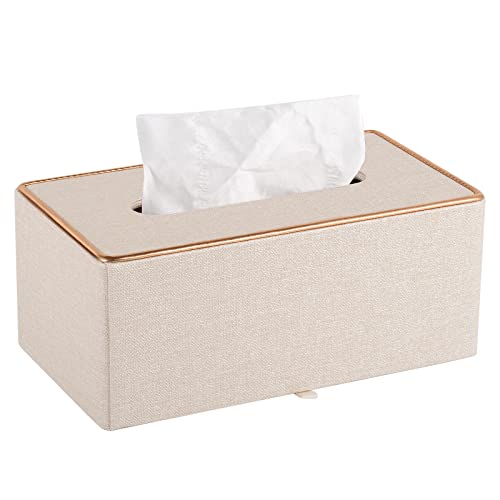 RHCSZ Porta fazzoletti in pelle alla moda, rettangolare, per comò da bagno, comodino, cassetto per tovaglioli, dispenser di carta, per casa, ufficio, auto, con fondo magnetico (beige)
