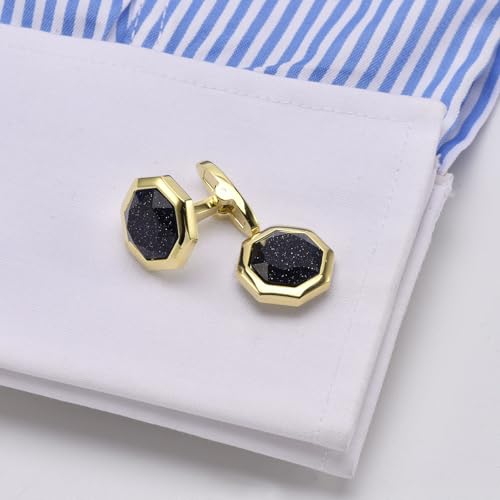 Mancuernillas Octagon Goldstone chapadas en oro para hombre miniatura 3