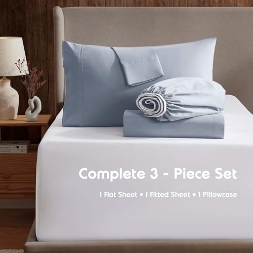 Image of Nestl Twin Bed Sheet Set - Ice Blue - 3-Piece Deep Pocket | Instantly Soft, Night-One Ready (No Wash Required). Fits 16-Inch Deep Pockets, 360-Degree Elastic Grip