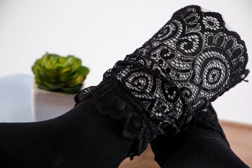 Image of Womens Lace Cotton Socks Transparent Mesh Ruffle Dress Calf Socks