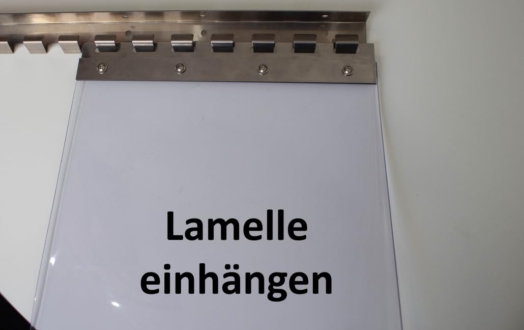 Sirocco Lamellenvorhang Bausatz 1m breit 3,5m hoch PVC Streifenvorhang 30cm 3mm blau transparent lebensmittelecht Edelstahl Schiene witterungsbeständig UV stabil