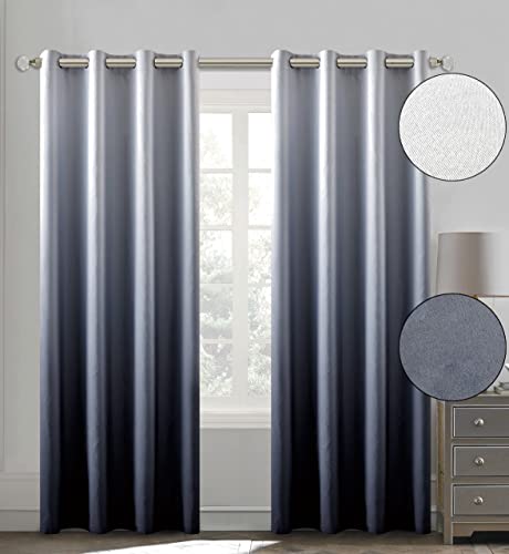 TROOIA Lot de 2 Rideaux occultants Thermiques Gris foncé et Blanc dégradé 140cm x 245cm, Double Couche, pour Chambres et Salon Modernes, Rideaux de Salon dégradé, Rideaux de Salon 2 pièces