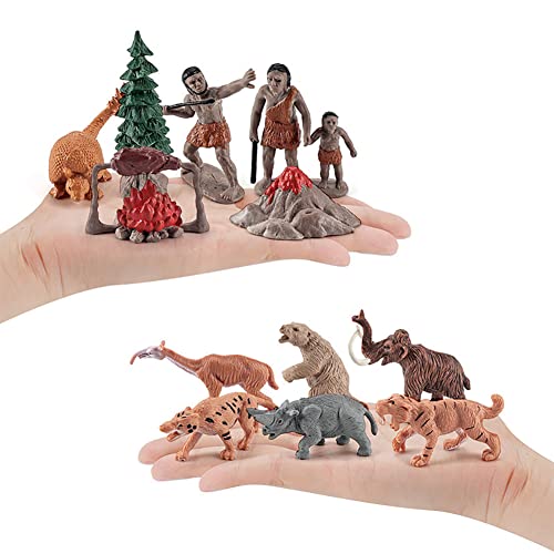 Blapnk Realistic Prehistoric Animal And Primitive Figurines Moodel Toy 12 Pcs Ancient Smilodon Mammoth Human Figures Collection Playset Educational Toy Christmas Birthday Gift #TOP2