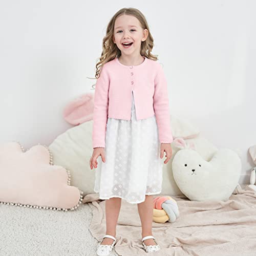 TRENDSTITCH Girls' Long Sleeve Knitted Bolero Cardigan Kids Button Closure Shrug Sweaters Cropped Jacket Cover Up Tops,Light Pink,9-10 by TRENDSTITCH - Image 2