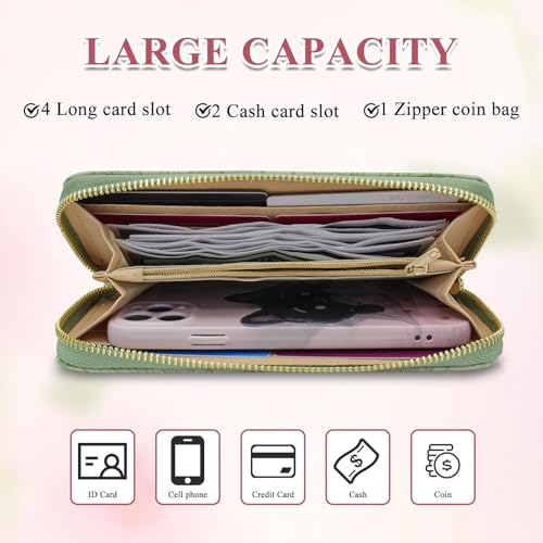 Wallet Wrlstlet For Women, Vintage Embossed Zipper Wallet, Wrlstlet Wallets For Women, Womens Wallet Wrlstlet For Women Cute Floral Leather Credit Card Holder Wallet Ladies Clutch Long Purses4