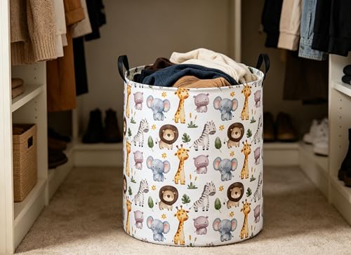 Image of DDBASKE Laundry Basket Animal Hamper for Nursery Cute Storage Bin Organizer Room Decor for Home(Zoo)