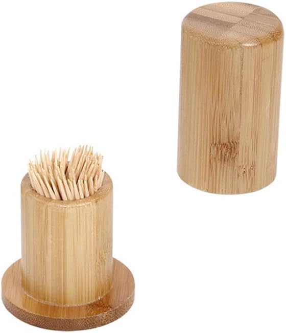 lasenersm 1 Piece Toothpick Holder Bamboo Toothpick Box Toothpick Dispenser Box Toothpick Container Toothpick Case Holder Toothpick Organizer with Lid, Cylindrical image 4