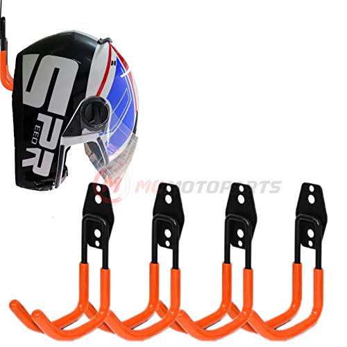 MC MOTOPARTS Orange Wall Mount Helmet Half Full Shield Helmet Hook Holder x4 Large Double Iron Curved Hook Tools For Shoei X14 X12 GT Air 2 MX Helmet Fit For HJC RPHA 11 10