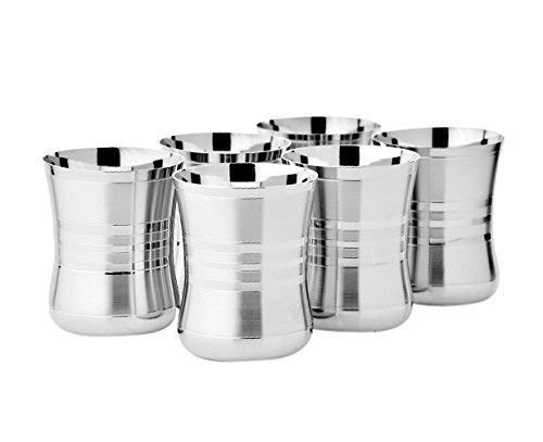 RJ kitchenware store Stainless Steel glass Pack of 6 Glass Set Drinking ...