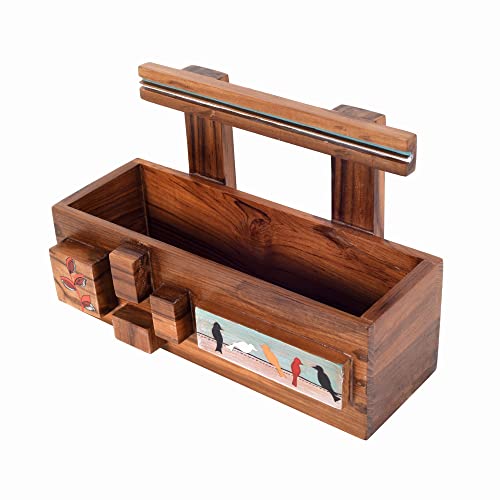 Image of AAKRITI ART CREATIONS Modern Art Wooden Magazine Holder | Hand-Painted & Teak Wood Storage For Hall | Magazine Holder For Bedroom, Living Room, and Entryway