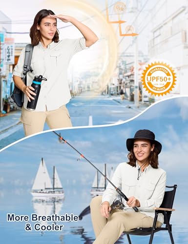 MAGCOMSEN Women's UPF 50+ Long Sleeve Fishing Shirts UV Sun Protection Quick Dry Button Down Safari Hiking Travel Shirts4