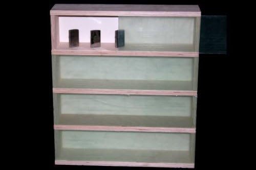 V27 Wall Showcase Display Cabinet | 21,3' x 20.5' x 4.3' | 54 x 52 x 11 cm | Untreated Birch Wood | 4 clear sliding Plexiglas doors | 4 Shelves | Perfect for collection of Minifigures | Perfumes | Zippo