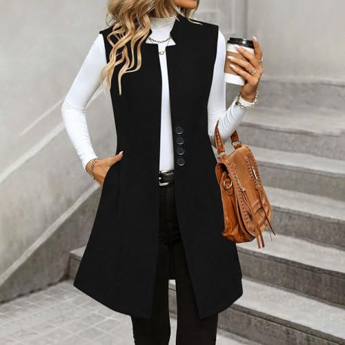 Women's Sleeveless Cardigan Vest Casual Long Waistcoat Open Front Business Office Blazer Jacket with Pockets2