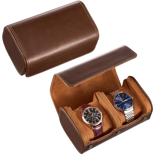 ProCase Watch Travel Case, 2 Slots PU Leather Watch Roll Box for Men, Portable Watch Holder Organizer, Gifts Ideas -Brown Brown 2 Slot