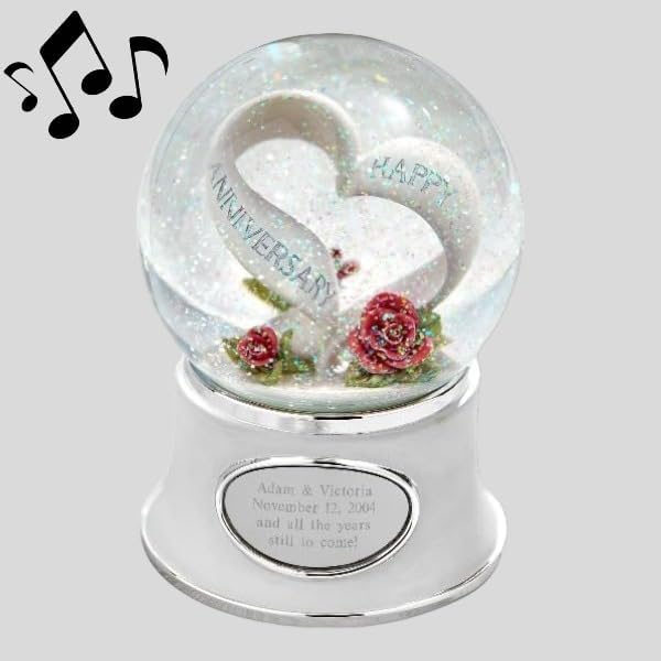 Miniatura 3 de THINGS REMEMBERED Globo de nieve musical de corazón grabado para celebración de aniversario, reproduce música "The Anniversary Song", regalo hermoso