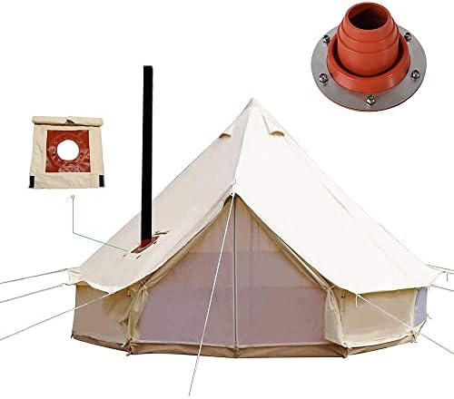 PlayDo 4-Season Waterproof Cotton Canvas Bell Tent Large Glamping Wall Tent with Stove Jack Hole and Power Cable Inlet