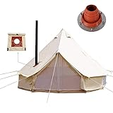 PlayDo 4-Season Waterproof Cotton Canvas Bell Tent Large Glamping Wall Tent with Stove Jack Hole and