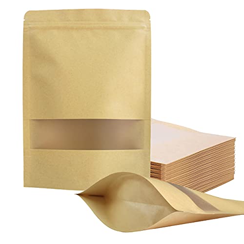 FireKylin Resealable Stand Up Paper Bags with Window (100-Pack)