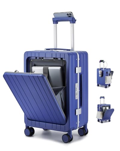 Sea choice Maleta de Mano de 20 Pulgadas con Compartimento Frontal para Ordenador portátil Cierre con Marco de Aluminio Puerto USB Cerradura TSA Ruedas giratorias y portavasos