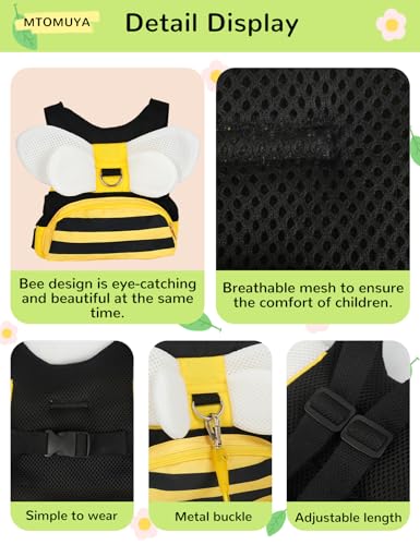MTOMUYA Toddler Harness with Anti Lost Wrist Link - Kid Backpack Leash & Baby Traction Rope Bracelet with Locking Design, 3 in 1 Infant Cute Safety Belt with Storage Pocket for Boys/Girls Walking Aid - Thumbnail 3