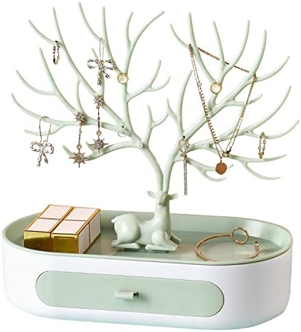 Emfogoo Porta Gioielli per Orecchini Gioielli, Espositore Orecchini a 4 Strati Porta Orecchini con Una Base di Legno, 20 Ganci Supporto Gioielli e Portagioie Orecchinis (Metallo e Legno