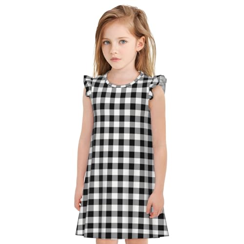 Augenstern Flutter Sleeve Nightgown Gingham-Black-White-Tartan Soft Sleepwear Nightdress3