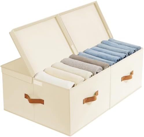 Large Collapsible Storage Bins with Lids [3-Pack] Linen Fabric Foldable Storage Boxes Organizer, Grey