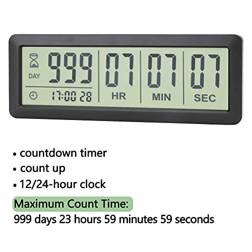 MOSTRUST Digital Countdown Days Timer - Black Upgraded Big 999 Days Count Down Clock with Stand Strong Magnetic Back for Vacation Retirement Wedding Holiday