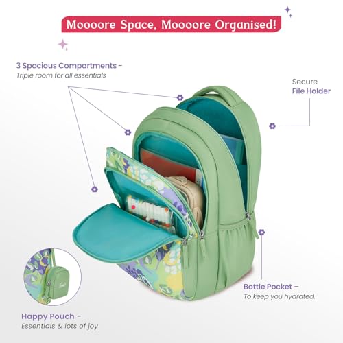 Image of Genie Backpack for Girls Laptop Sleeve, Three Compartments and Organiser with Padded Shoulders |Best for Books,Stationery,Lunch Box & Essentials