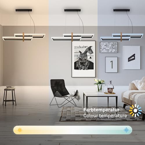 Suspension LED dimmable CCT télécommande veilleuse minuterie plafonnier bois salon - 6