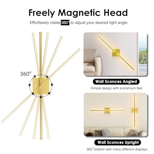 Image of 15800 mAh Battery Operated Wall Sconce with Remote Control Dimmable Wall Sconce Set of Two 3000K LED Brass Gold Wireless Wall Light Battery Powered Cordless Rechargeable Sconces Wall Lighting Set of 2