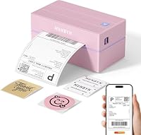 MUNBYN DHL Etikettendrucker Bluetooth, Label Printer 4x6 Versandetiketten Drucker, Thermodrucker Labeldrucker für Shopify Zalando Ebay Etsy Amazon DPD UPS, mit 25 Etiketten, ITPP130B Rosa