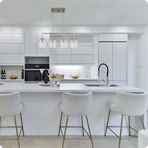 Kira Home Monroe 28" Modern 4-Light Island Light, Free Swinging Center Arm + Hammered Glass Shades, Adjustable Hanging Height, Brushed Nickel Finish #TOP2