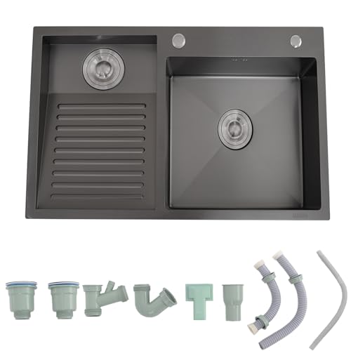 Fregadero de acero inoxidable con tabla de lavar y lavabo doble para cocina y lavandería interior