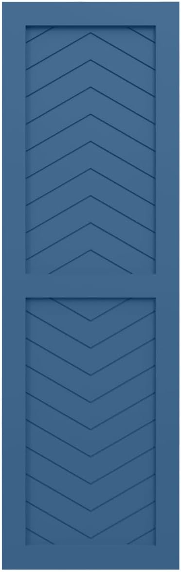 15"W x 36"H True Fit PVC Two Panel Chevron Modern Style Fixed Mount Shutters, Sojourn Blue (Per Pair - Hardware Not Included)