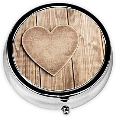 Wood Heart Print Mini Round Pill Box Small Pill Container Pill Organizer Box Portable Pill Storage Case Outdoor