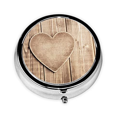 Wood Heart Print Mini Round Pill Box Small Pill Container Pill Organizer Box Portable Pill Storage Case Outdoor #TOP1