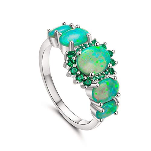 Bague de fiançailles en argent 925, opale verte d'exception