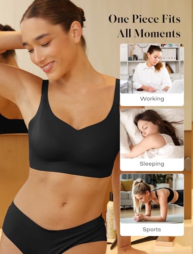 Image of COMFELIE Wireless Bralettes Unlined Seamless Bra No Underwire Bras with Support Black L