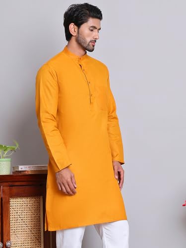 Image of Amazon Brand - Tavasya Men Casual Collared Festive Kurta | Cotton Blend | Solid | Knee Length | Regular Fit (Available in Plus+ Sizes)