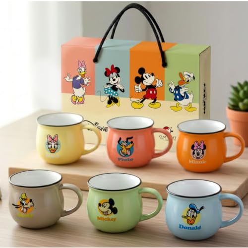 Image of Clay Craft Disney Mickey Mouse & Friends Ceramic Mug Set, Set of 6 | Character Printed Mugs with Mickey, Minnie, Donald, Daisy, Goofy & Pluto | Gift for Home, Office, Family & Disney Lovers | 170 ml