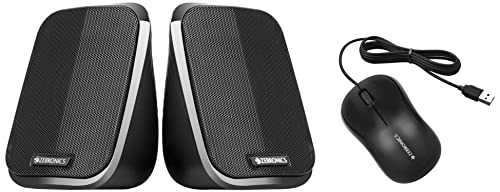 ZEBRONICS Zeb-Fame 5watts 2.0 Multi Media Speakers with AUX, USB and Volume Control (Black) & Zeb-Comfort Wired USB Mouse, 3-Button, 1000 DPI Optical Sensor, Plug & Play, for Windows/Mac, Black