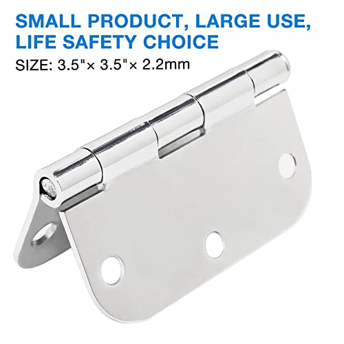 12 Pack Rounded Door Hinges 3.5 Inch 5/8" Radius Polished Chrome Hinges for Interior Doors Bedroom House Standard 3 1/2 Inch Door Hinges Hardware Bulk Hinge Wooden Door Parts Home Upgrades Decor by JIW - Image 6