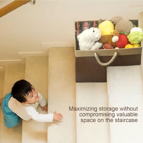 Stair Baskets for Carpeted Stairs,16"L *10"W -16"H,Hstair Basket Material: Cotton Linen, pp Board,Can Store Toys, Dirty Clothes, Magazines and Other Sundries(brown)